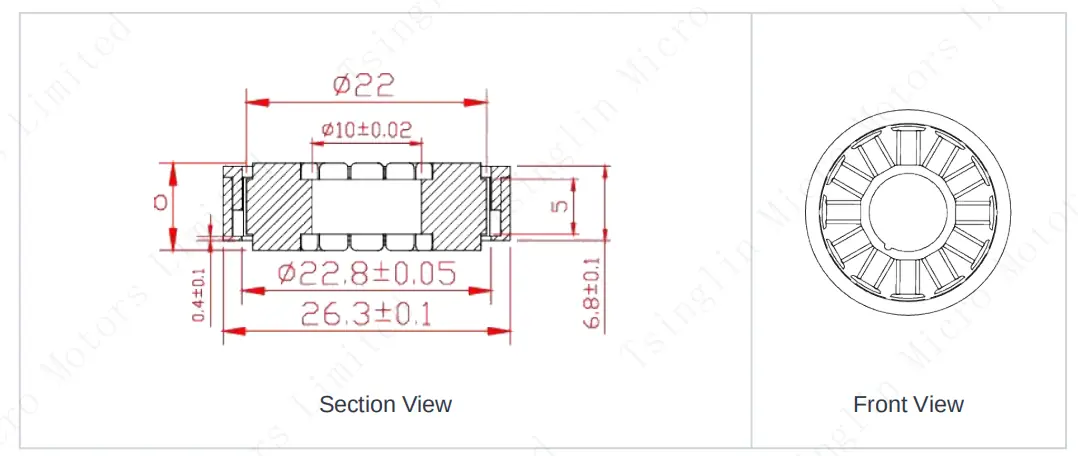 2D mechanical dimension drawing of the TSL-BLDC-WK2205 magnetic plate version frameless motor