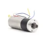 Front isometric view of a 24V DC planetary gear motor showing the output D-shaft and mounting face