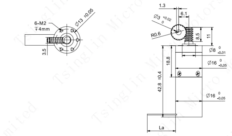 Technical drawing and dimensions of miniature worm gear motor PG16K29 pg16k29 miniature worm gear motor drawing