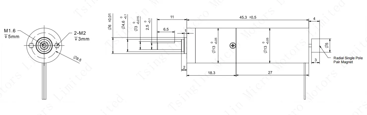 tsl pg13k125 brushless gear motor dimensions drawing Dimensional drawing and wiring diagram for 13mm brushless DC gear motor TSL-PG13K125