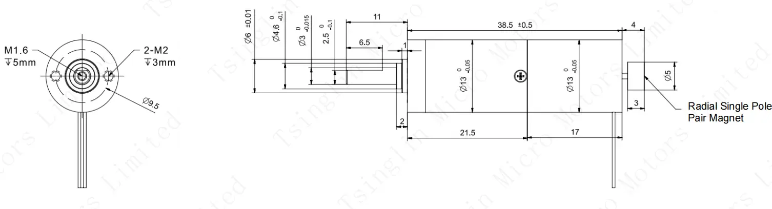 tsl pg13k256 planetary gear brushless motor drawing Dimensional drawing and wiring diagram of planetary gear brushless motor TSL-PG13K256