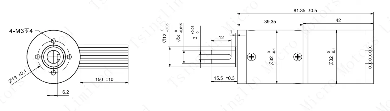 tsl pg32k87 kw3242 technical drawing dimensions Engineering technical blueprint drawing showing dimensions for the 32mm planetary gear motor