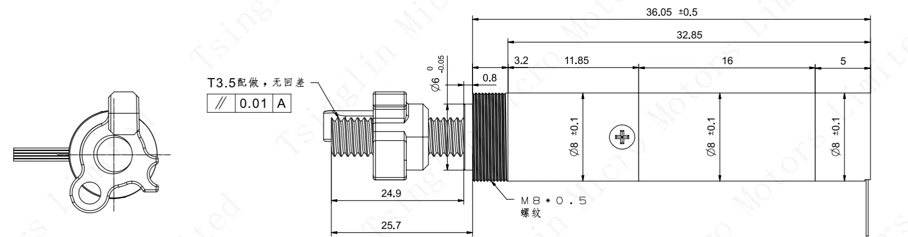 12v dc mini linear actuator dimensions technical drawing