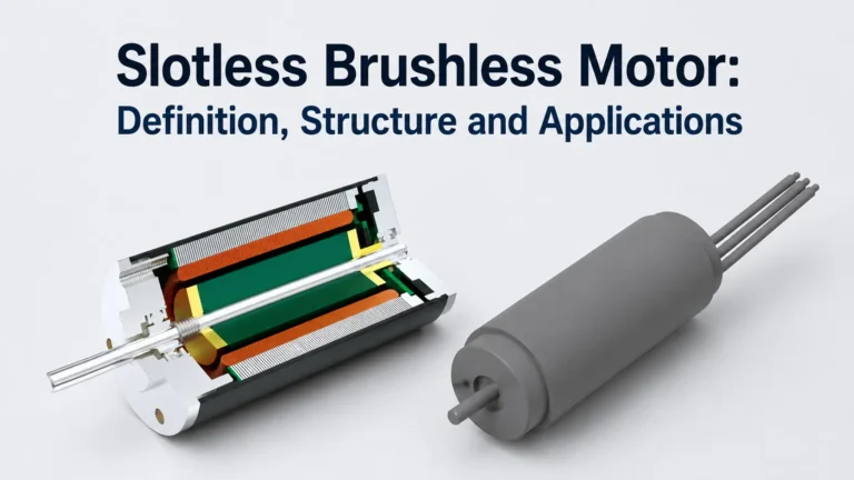 3D cross-section and full view of a slotless brushless motor, showcasing the coreless structure used in robotics and precision applications