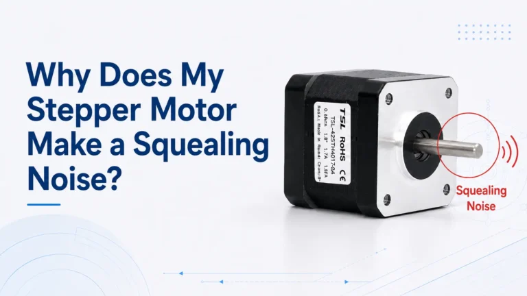 Stepper motor with red callout showing squealing noise issue