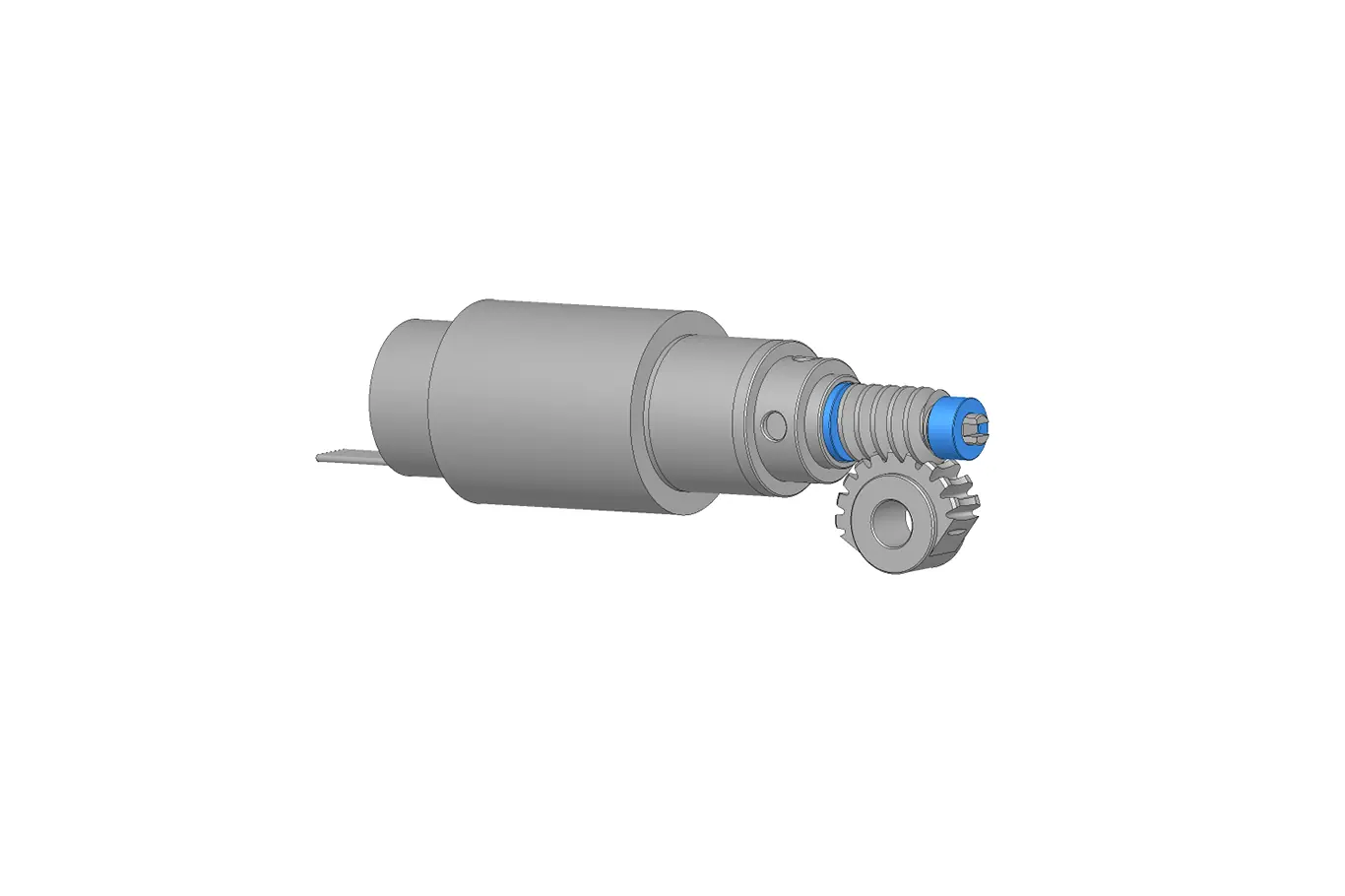 3D CAD model rendering of 12V brushless DC servo motor with worm gear assembly