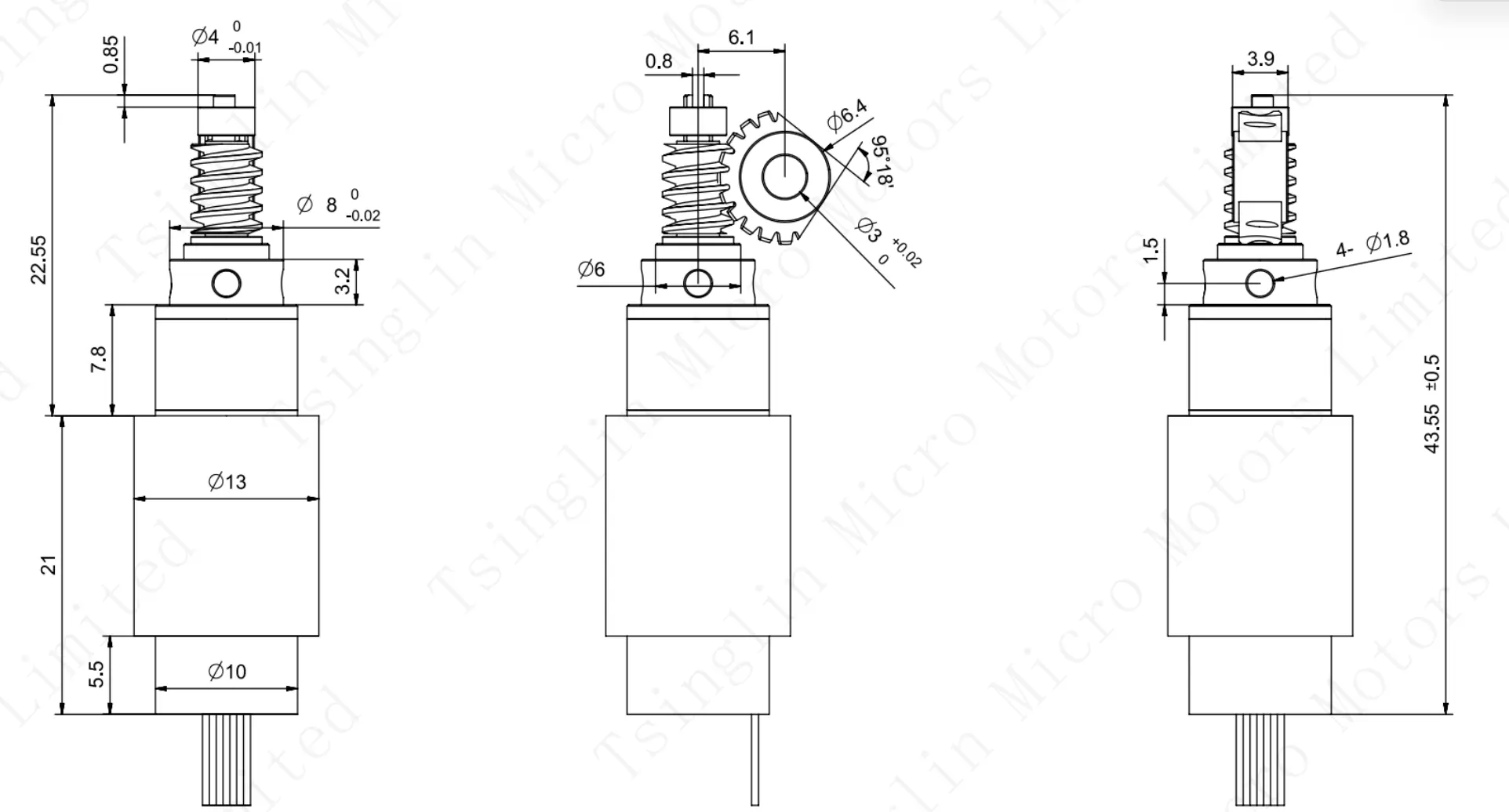 12v brushless dc servo motor dimensions drawing 2D technical engineering dimensional drawing for 12V brushless DC servo motor