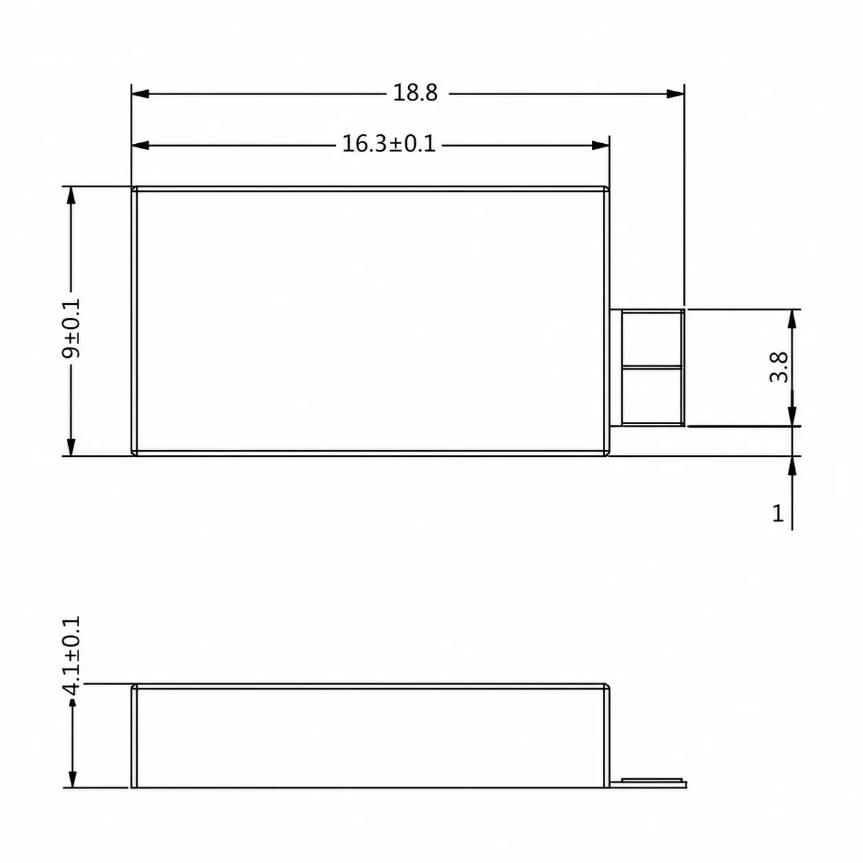 haptic feedback actuator dimension drawing Technical CAD dimension drawing of the TSL-ELV091640 haptic feedback actuator