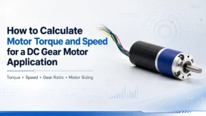 Featured image for How to Calculate Motor Torque and Speed for a DC Gear Motor Application, showing a TSL MOTOR brushless planetary gear motor