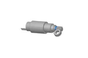 3D CAD model of a micro servo worm gear motor with coreless BLDC motor, planetary gearbox, and right-angle worm gear assembly.