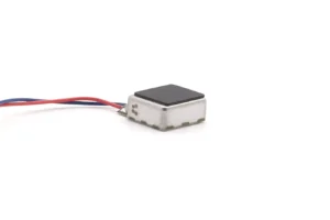 Small haptic motor 8x9x3.5mm with red and blue lead wires and top damping foam