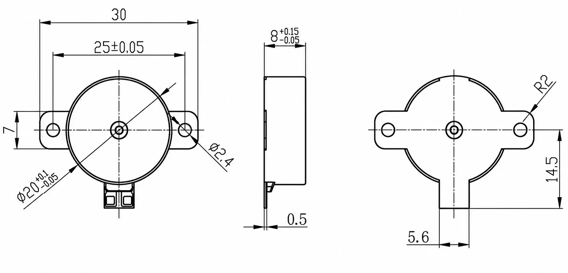 tsl elv208 175s linear haptic motor technical drawing Technical dimension drawing for TSL-ELV208-175S linear haptic motor
