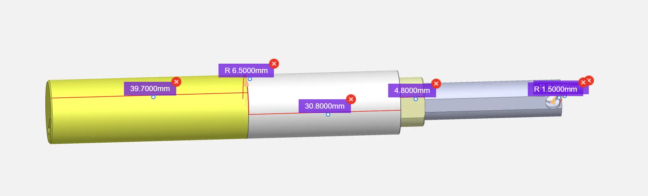 CAD dimensional drawing of 10mm electric ball screw linear actuator showing outer diameter and extension measurements