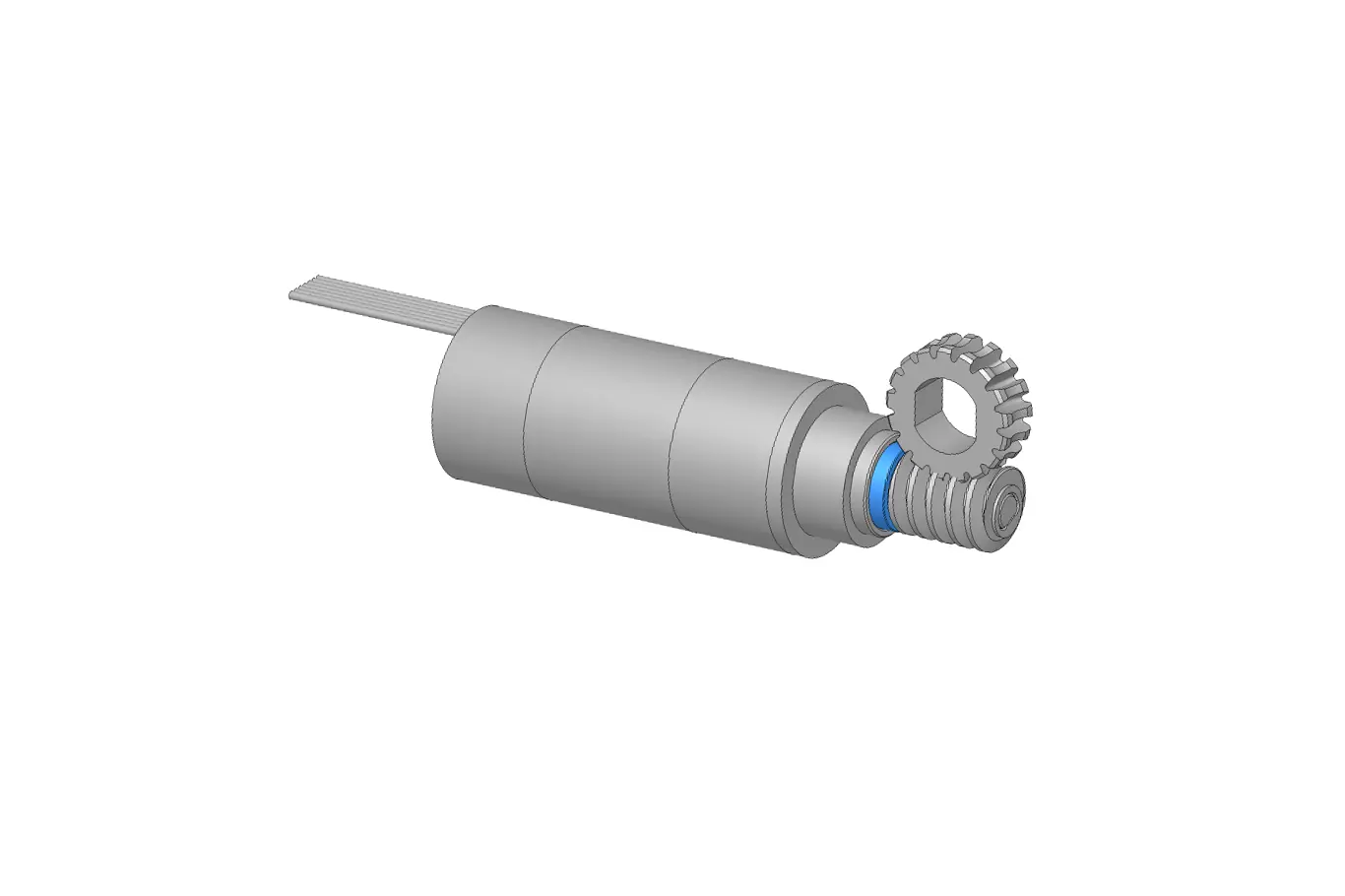 3D rendering of a 10mm stainless steel worm gear motor showing the integrated worm gear assembly and motor shaft.