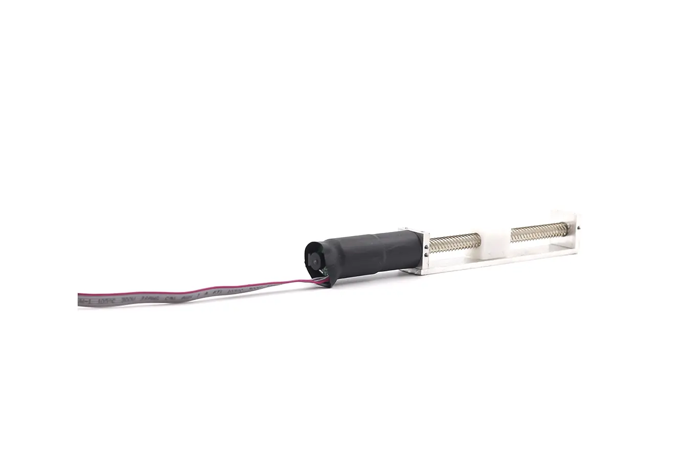 Rear encoder connector view of 12 volt electric linear actuator with wiring harness
