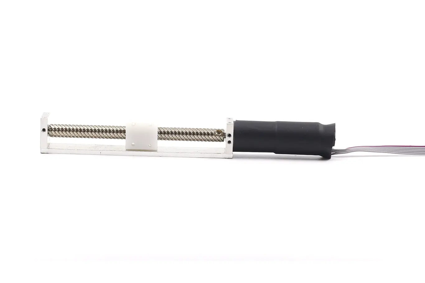 Top-down view of 12 volt electric linear actuator showing motor and lead screw assembly