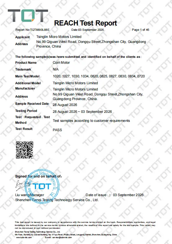 Tsinglin Micro Motors Limited REACH Report