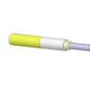 3D isometric model render of a compact 10mm electric ball screw linear actuator with yellow motor housing and extendable stainless shaft