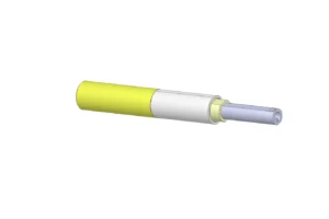 10mm Electric Linear Actuator Render 3D isometric model render of a compact 10mm electric ball screw linear actuator with yellow motor housing and extendable stainless shaft