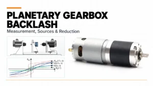 Planetary gearbox backlash measurement with a test fixture, torque-angle hysteresis curve, and DC planetary gear motor