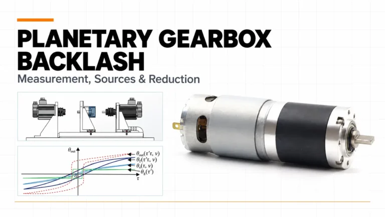 Planetary gearbox backlash measurement with a test fixture, torque-angle hysteresis curve, and DC planetary gear motor